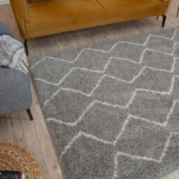 The Rugs Moroccan Shaggy Rugs And Runners Soft Fluffy Wavy Trellis Design High Pile Grey And Ivory Living Room Kitchen Hallway 810 - thumbnail 7