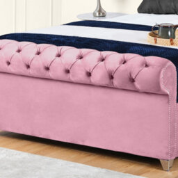 UKBEDFURNITURE Chesterfield Sleigh Pink Plush Velvet Upholstered Bed Frame - Slatted Base With 10 Inch Orthopedic Mattress - 48 Inch Headboard - thumbnail 3