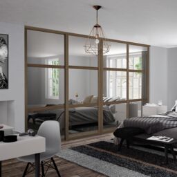 Spacepro Shaker 3 Panel Mirrored Carini Walnut Effect Framed Sliding Wardrobe Door Set Of 4 (H)2220mm (W)2898mm - thumbnail 3