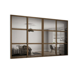Spacepro Shaker 3 Panel Mirrored Carini Walnut Effect Framed Sliding Wardrobe Door Set Of 4 (H)2220mm (W)2898mm - thumbnail 1