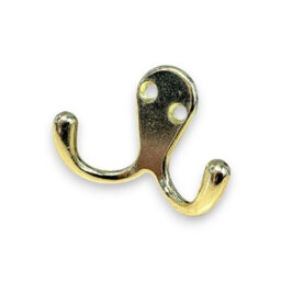 Sisi UK Brass Double Prong Robe Hooks Pack Of 4 Wall Mounted Coat Hat Towel Door Hangers Retro Metal Finish 50mm X 78mm - thumbnail 2