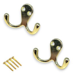 Sisi UK Brass Double Prong Robe Hooks Pack Of 4 Wall Mounted Coat Hat Towel Door Hangers Retro Metal Finish 50mm X 78mm - thumbnail 5