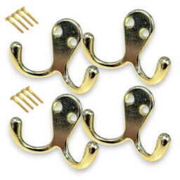 Sisi UK Brass Double Prong Robe Hooks Pack Of 4 Wall Mounted Coat Hat Towel Door Hangers Retro Metal Finish 50mm X 78mm - thumbnail 3
