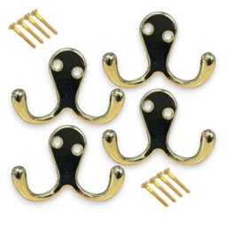 Sisi UK Brass Double Prong Robe Hooks Pack Of 4 Wall Mounted Coat Hat Towel Door Hangers Retro Metal Finish 50mm X 78mm - thumbnail 4