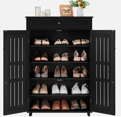 Shoe Storage Cabinet With Drawer  Door 5 Tier Adjustable Shoe Rack For Entryway - image 1