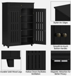 Shoe Storage Cabinet With Drawer  Door 5 Tier Adjustable Shoe Rack For Entryway - thumbnail 5