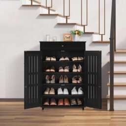 Shoe Storage Cabinet With Drawer  Door 5 Tier Adjustable Shoe Rack For Entryway - thumbnail 2