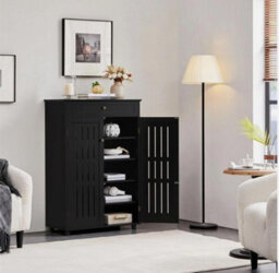 Shoe Storage Cabinet With Drawer  Door 5 Tier Adjustable Shoe Rack For Entryway - thumbnail 3