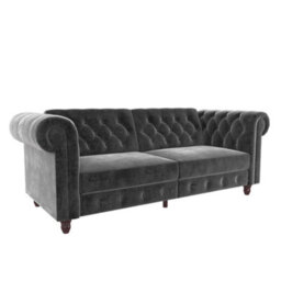 Dorel Felix Chesterfield Sofa Bed In Velvet Grey - thumbnail 2