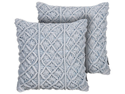 Beliani Set Of 2 Decorative Cushions Goreme Boucle 45 X 45 Cm Blue Geometric Pattern - image 1