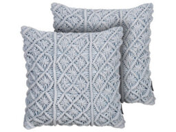 Beliani Set Of 2 Decorative Cushions Goreme Boucle 45 X 45 Cm Blue Geometric Pattern - thumbnail 1