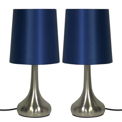 Navilux Silver Brushed Touch Table Lamps With Navy Shades Pair 3-Stage Dimmable Led Compatible - image 1