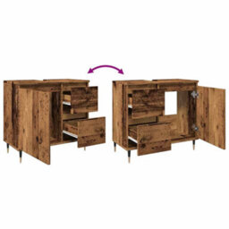 Walplus Bathroom Cabinet Old Wood 65X33X60 Cm Engineered Wood - thumbnail 9