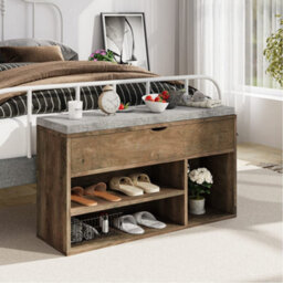 Brown 2 Tier Shoe Storage Bench With Flip-Open Lid, Entryway Bench With 3 Compartments - thumbnail 7