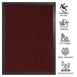 Kav Door Mat Dirt Trapper - Durable Indoor And Outdoor Non-Slip Rug - Super Absorbent- Home, Office(Red / Black, 120Cm X 180Cm) - thumbnail 2