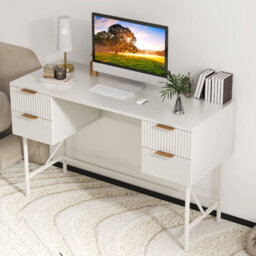 Costway Home Office Desk Computer Desk Study Writing Table Pc Workstation W/ 4 Drawers