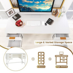 Costway Home Office Desk Computer Desk Study Writing Table Pc Workstation W/ 4 Drawers - thumbnail 7