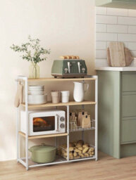 LEDREM Baker S Rack, Kitchen Island With 2 Metal Mesh Baskets, Shelves And Hooks, 80 X 35 X 95 Cm, Industrial Style - thumbnail 1