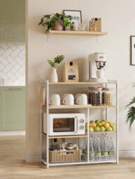 LEDREM Baker S Rack, Kitchen Island With 2 Metal Mesh Baskets, Shelves And Hooks, 80 X 35 X 95 Cm, Industrial Style - thumbnail 2
