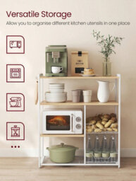 LEDREM Baker S Rack, Kitchen Island With 2 Metal Mesh Baskets, Shelves And Hooks, 80 X 35 X 95 Cm, Industrial Style - thumbnail 3