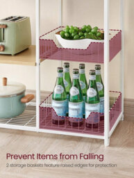LEDREM Baker S Rack, Kitchen Island With 2 Metal Mesh Baskets, Shelves And Hooks, 80 X 35 X 95 Cm, Industrial Style - thumbnail 5