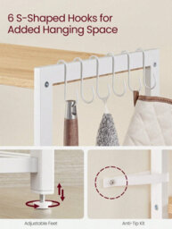 LEDREM Baker S Rack, Kitchen Island With 2 Metal Mesh Baskets, Shelves And Hooks, 80 X 35 X 95 Cm, Industrial Style - thumbnail 6