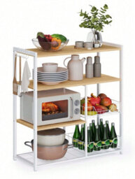 LEDREM Baker S Rack, Kitchen Island With 2 Metal Mesh Baskets, Shelves And Hooks, 80 X 35 X 95 Cm, Industrial Style - thumbnail 7