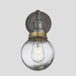 Industville Brooklyn Outdoor & Bathroom Wall Light, Pewter Holder, Brass Ring, Globe Glass - thumbnail 2