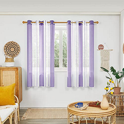 Deconovo Voile Curtains Semi Transparent Soft Decorative Striped Yarn-Dyed Sheer Curtains Eyelet, 55 X 72 Inch Purple 2 Panels - image 1