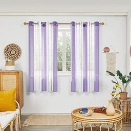Deconovo Voile Curtains Semi Transparent Soft Decorative Striped Yarn-Dyed Sheer Curtains Eyelet, 55 X 72 Inch Purple 2 Panels - thumbnail 1