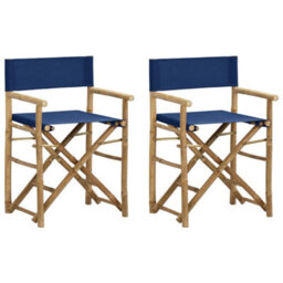 Vidaxl Folding Director's Chairs 2 Pcs Blue Bamboo And Fabric - thumbnail 1