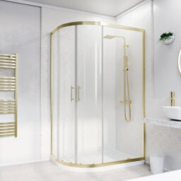 Nes Home Lh 1200 X 800mm Offset Brushed Brass Framed Quadrant Shower Enclosure  & Tray