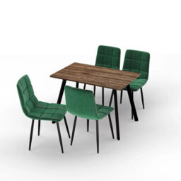 Urbn-Living Urbn Living 110Cm Dining Table & 4 Pcs Velvet Chairs Set Modern Metal Kitchen Furniture Rustic Oak Table And Green Chair