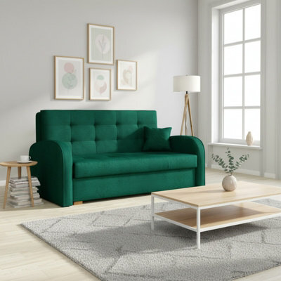 Viva Gold Iii Sofa Bed With Storage Freestanding Upholstered Back Wooden Frame Size 153X98X85Cm Green - image 1