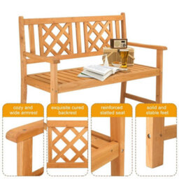 Garden Bench Chair 2-Seater Wooden Outdoor Park Seating Wood Furniture Seat - thumbnail 3