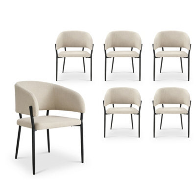 Vonhaus Dining Chairs Set Of 6, Upholstered Cream Kitchen Chairs With Black Legs, Cushioned Linen Effect For Dining Room, Oxford - image 1