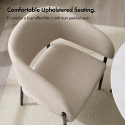 Vonhaus Dining Chairs Set Of 6, Upholstered Cream Kitchen Chairs With Black Legs, Cushioned Linen Effect For Dining Room, Oxford - thumbnail 6