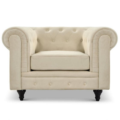 Bravich Chesterfield Armchair - Velvet Cream - image 1