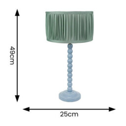 Valuelights Bobbins Powder Blue Table Lamp With Ruched Pleated Green Drum Lamp Shade And Led Bulb - thumbnail 4