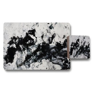 Benjamin Tate Design Abstract Black And White Marble Placemat And Coaster Set - image 1