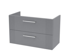 Hudson Reed Deco Wall Hung 2-Drawer Vanity Unit, Stylish Modern Vanity Unit In Bathroom With Bar Handle Design, Satin Grey - thumbnail 1