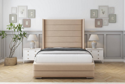 "Sloomy Sterling Pebble Plush Bed Frame With 50"" Upholstered Wingback Headboard 6' Super King" - image 1