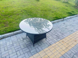 Fimous 7-Piece Pe Rattan Garden Furniture 6 Seater Garden Big Round Table And Chairs For Patio Dark Grey Mixed - thumbnail 3