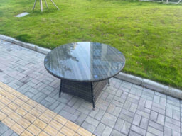 Fimous 7-Piece Pe Rattan Garden Furniture 6 Seater Garden Big Round Table And Chairs For Patio Dark Grey Mixed - thumbnail 4