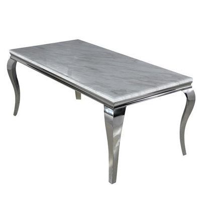 Stratus Interiors Louis Marble Top Dining Table With Long Metal Legs - Doorstep Delivery Only No Assembly - 1.6 Mt - Grey Glass - image 1