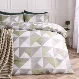 Ohs Geo Print Bedding Set Microfibre Duvet Cover With Pillowcase, Sage - Double - thumbnail 1