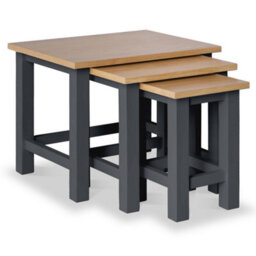 Farro Charcoal Nest Of 3 Tables - Painted With Oak Top - Fully Assembled By Roseland Furniture - thumbnail 2