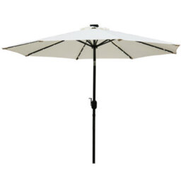 Sundaze Cream 2.7M  Round Garden Parasol Umbrella Outdoor Patio Solar Led Lights Crank Tilt With Base - thumbnail 2