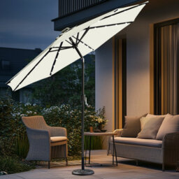 Sundaze Cream 2.7M  Round Garden Parasol Umbrella Outdoor Patio Solar Led Lights Crank Tilt With Base - thumbnail 1