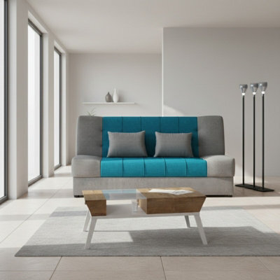Sonia Sofa Bed With Storage Springs And Foam Stylish Living Room Or Guest Room Sofa With Cushions Light Grey And Turquoise - image 1